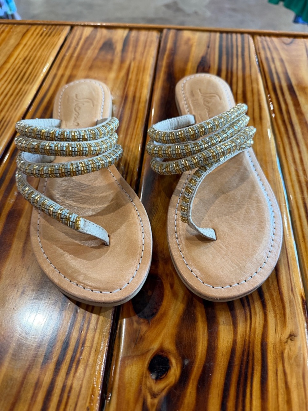Skemo Tan Beaded Wrap Sandals